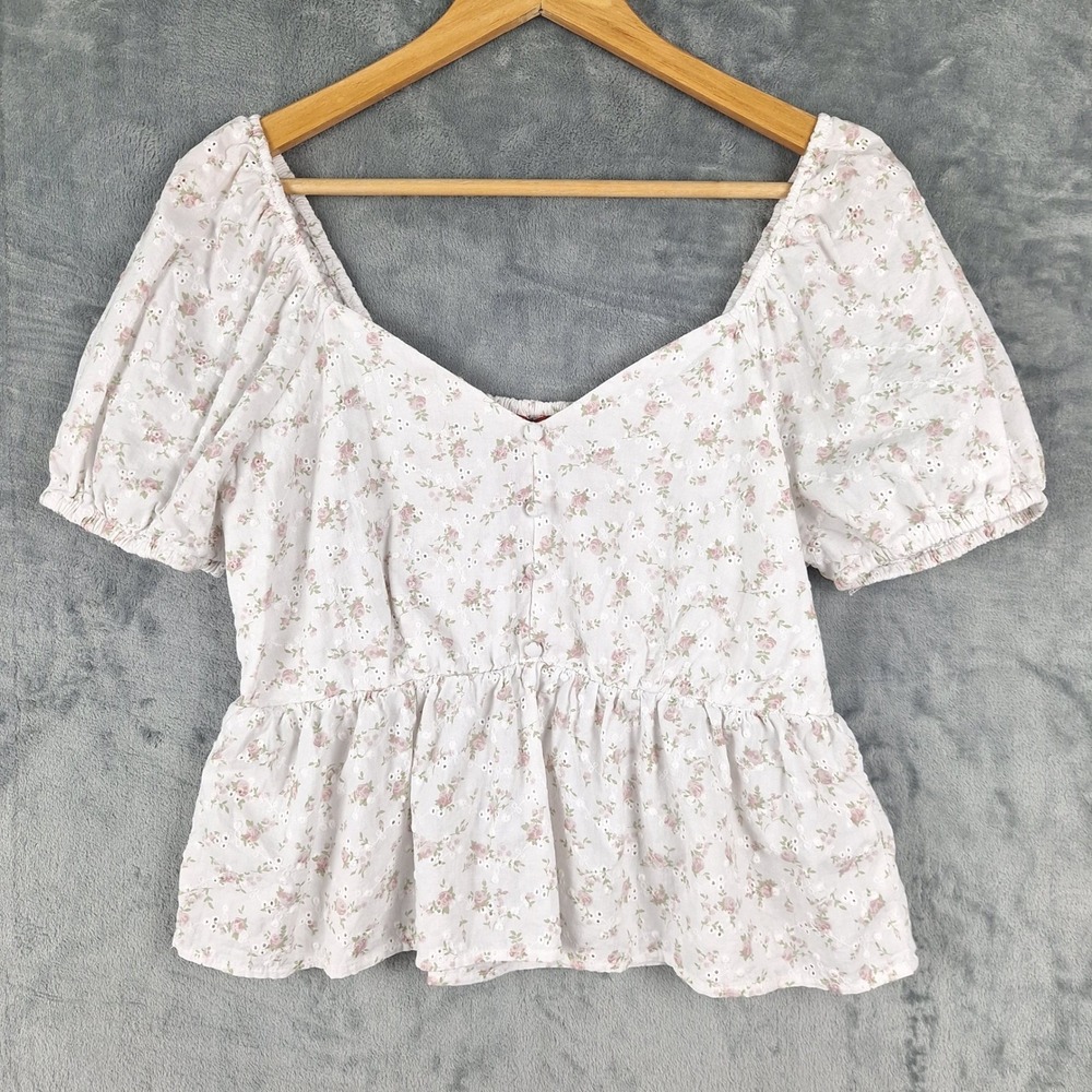 Womens Top‎ Large Babydoll Romantic Floral Eyelet Milkmaid Cottagecore Coquette